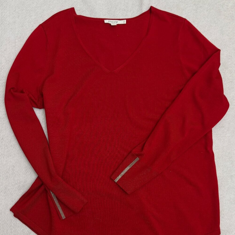 Chico's Caviar Trim V-Neck Pullover Sweater L (Chico's size 2)